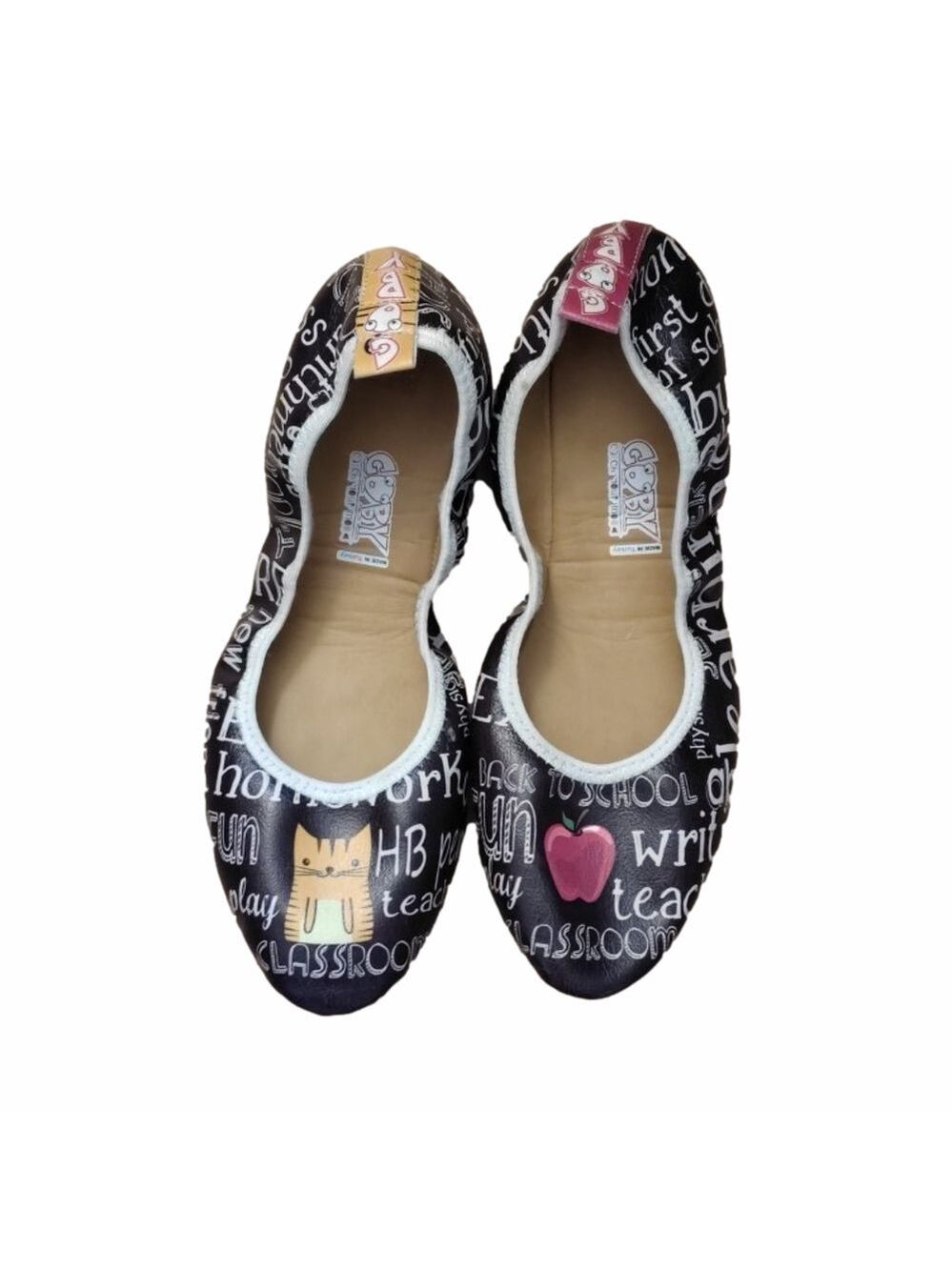 Goby EU 41 Teacher School Print Foldable Ballet Flats Travel Comfort Shoes
